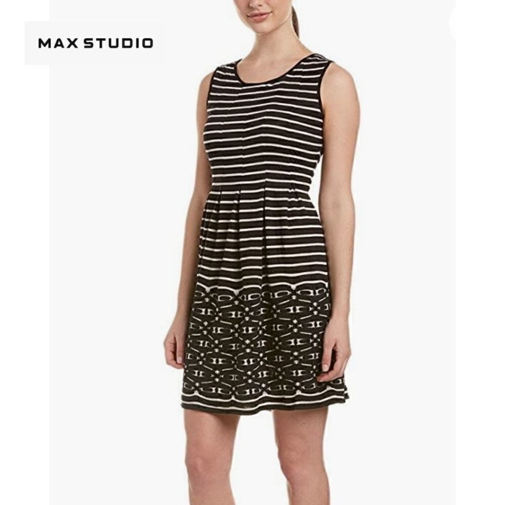 Max Studio knit jersey shift dress with pleats M